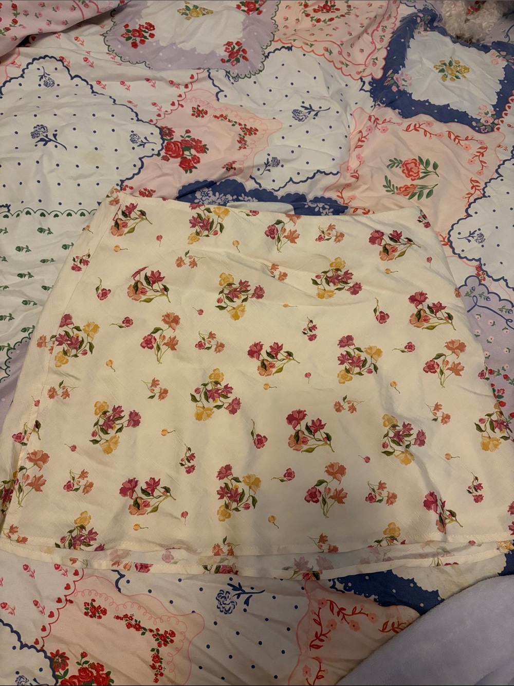 Princess Polly Floral Mini Skirt - Cream with Pink & Yellow Blossoms
